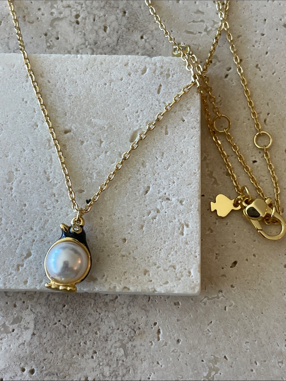 kate spade Gold Owl Necklace with White Pearl and Black Accents